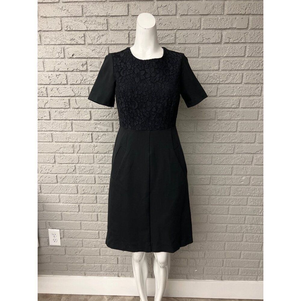 Lands End Women Round Neck Short Sleeve Lace Sheath Dress with Pockets Size 4